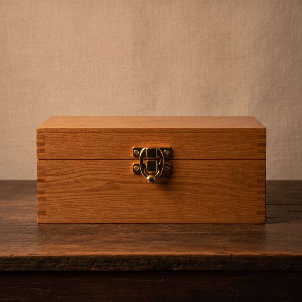 Caja de madera con broche dorado